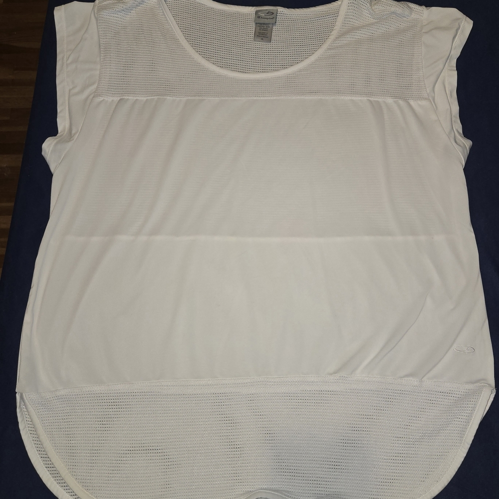 C9 Champion Shirt Womens XL White Mesh Panel Cap Sleeve High‎ Low Hem Top